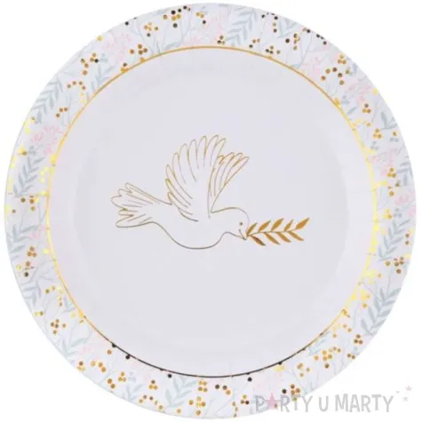 talerzyki papierowe komunia swieta golebica z galazka santex 22 5 cm 10 szt