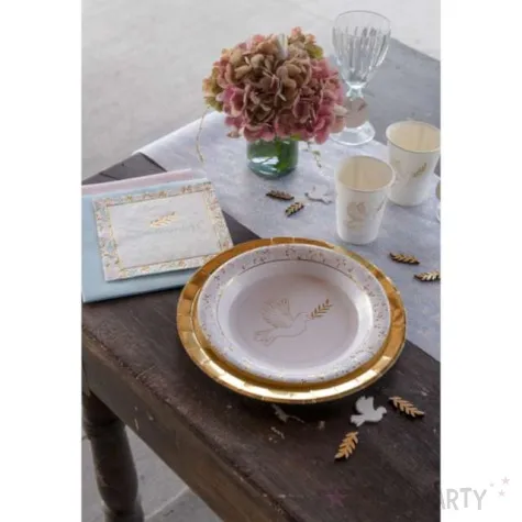 talerzyki papierowe komunia swieta golebica z galazka santex 22 5 cm 10 szt