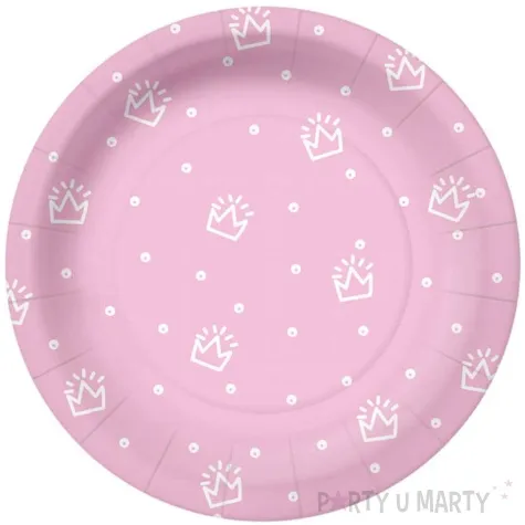 talerzyki papierowe korony i kropki rozowe paw 18 cm 10 szt