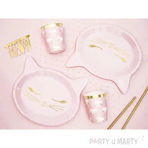 talerzyki papierowe kotek rozowy partydeco 22x20 cm 6 szt