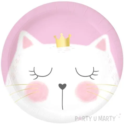 talerzyki papierowe kotek z korona rozowe godan 18 cm 6 szt