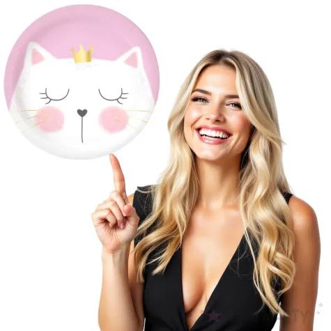 talerzyki papierowe kotek z korona rozowe godan 6 szt