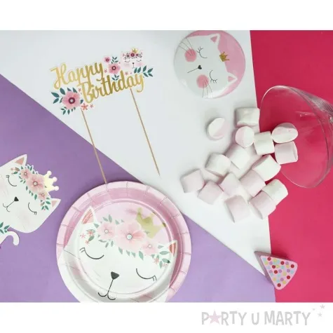 talerzyki papierowe kotek z wiankiem i korona godan 18 cm 6 szt