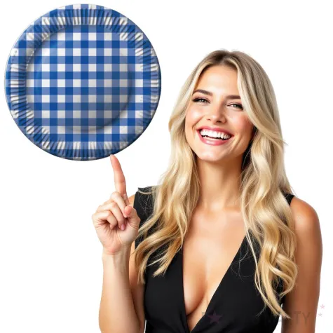 talerzyki papierowe kratka niebieski fsopakowania 23 cm 8 szt