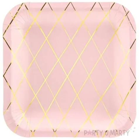 talerzyki papierowe kratka rozowe jasne partydeco 20 cm 6 szt