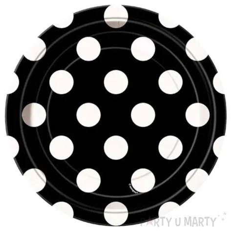 talerzyki papierowe kropki czarne 18 cm 8 szt