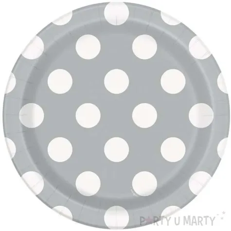 talerzyki papierowe kropki srebrne 18 cm 8 szt