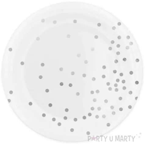 talerzyki papierowe kropki srebrne biale partypal 18 cm 6 szt