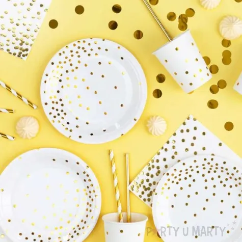 talerzyki papierowe kropki zlote biale partypal 18 cm 6 szt