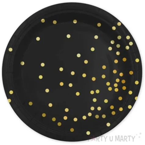 talerzyki papierowe kropki zlote czarne partypal 18 cm 6 szt