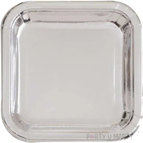 talerzyki papierowe kwadrat metalic srebrne metaliczne 18 cm 8 szt