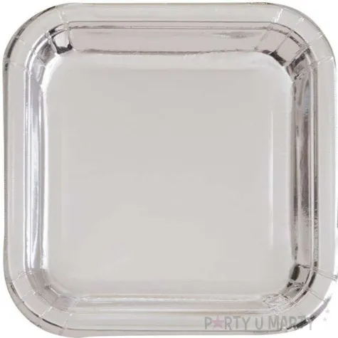 talerzyki papierowe kwadrat metalic srebrne metaliczne 23 cm 8 szt