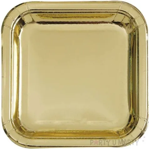talerzyki papierowe kwadrat metalic zlote metaliczne 18 cm 8 szt