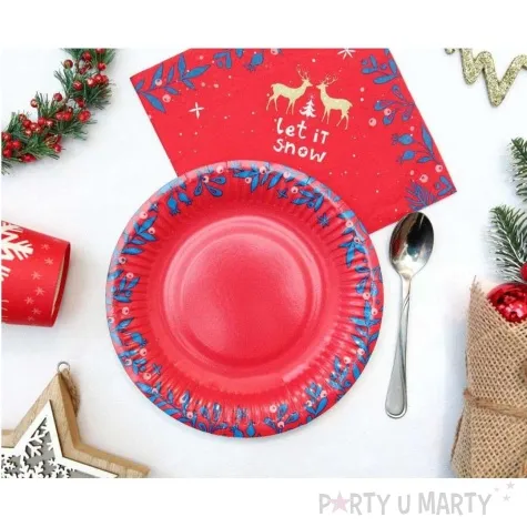 talerzyki papierowe let it snow swiateczne czerwony godan 18 cm 6 szt