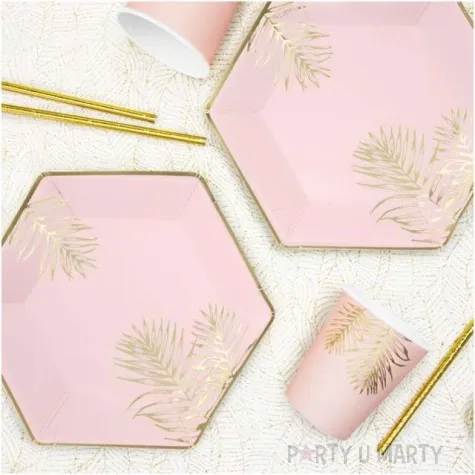talerzyki papierowe liscie rozowe jasne partydeco 23 cm 6 szt