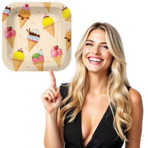 talerzyki papierowe lody w wafelku kwadratowe paw 23 x 23 cm 10 szt