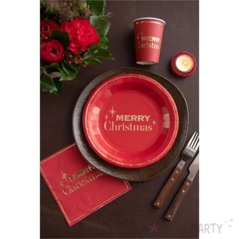 talerzyki papierowe merry christmas czerwony santex 22 cm 10 szt