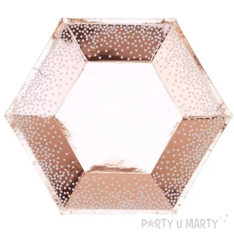 talerzyki papierowe merry christmas grochy rozowe zloto 20 cm 8 szt