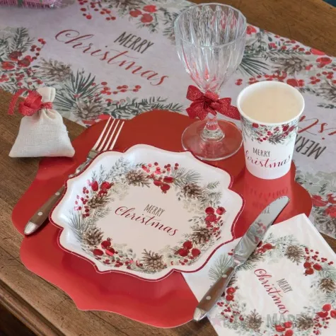 talerzyki papierowe merry christmas ostrokrzew z czerwonymi owocami santex 21 cm 10 szt