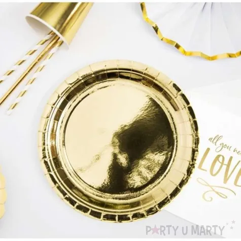 talerzyki papierowe metalic zloty partydeco 23 cm 6 szt
