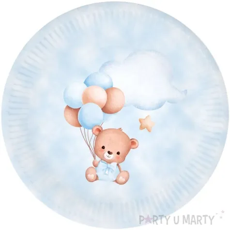 talerzyki papierowe misie z balonikami blekitny congee 18 cm 6 szt