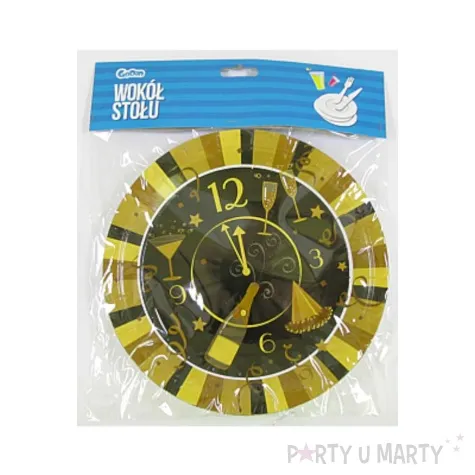 talerzyki papierowe noworoczny zegar zlote godan 18 cm 6 szt