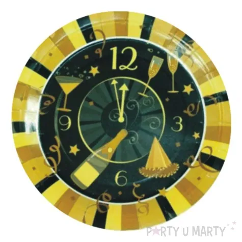 talerzyki papierowe noworoczny zegar zlote godan 18 cm 6 szt