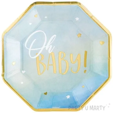 talerzyki papierowe oh baby blekitne amscan 27 cm 8 szt