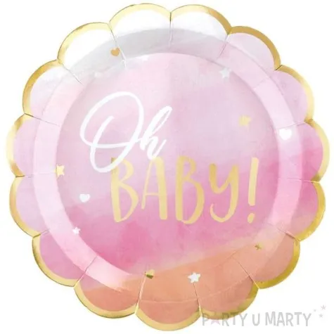 talerzyki papierowe oh baby gwiazdki i serca rozowy amscan 27 cm 8 szt