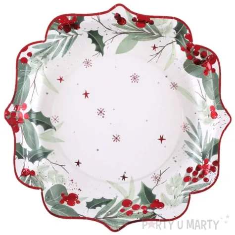 talerzyki papierowe ostrokrzew z czerwonymi owocami santex 21 cm 10 szt
