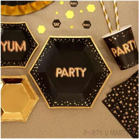 talerzyki papierowe party glitz glamour czarno zlote neviti 20 cm 8 szt