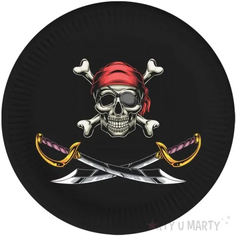 talerzyki papierowe piraci czaszka i szable czarny congee 18 cm 6 szt