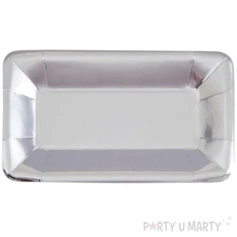 talerzyki papierowe prostokat unique srebrne 23 cm 8 szt