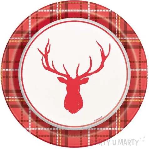 talerzyki papierowe renifer w krate godan 18 cm 8 szt