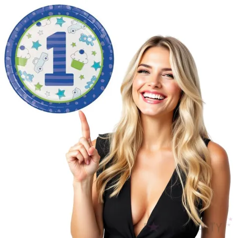 talerzyki papierowe roczek doodle niebieskie godan 8 szt 22 cm