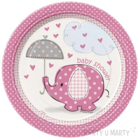 talerzyki papierowe slonik rozowy baby shower 18 cm 8 szt