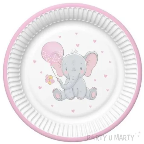 talerzyki papierowe slonik z balonem rozowy jasny maki 23 cm 8 szt