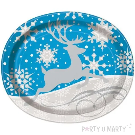 talerzyki papierowe sniezny renifer owal unique 30 cm 8 szt