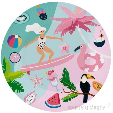 talerzyki papierowe summer lets party surfing godan 18 cm 6 szt
