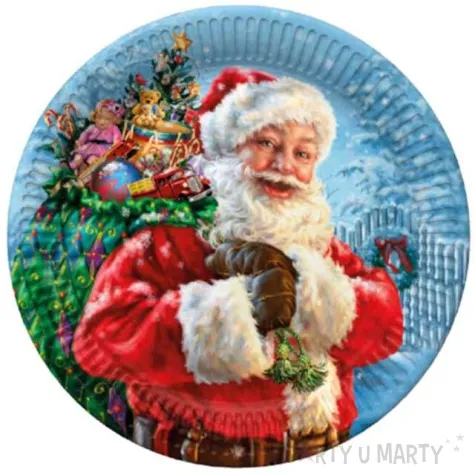 talerzyki papierowe sw mikolaj z workiem prezentow maki 23 cm 8 szt