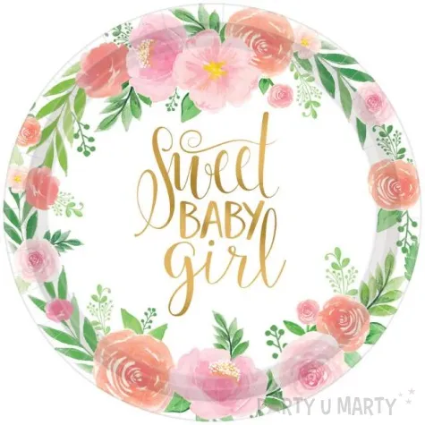talerzyki papierowe sweet baby girl amscan 27 cm 8 szt