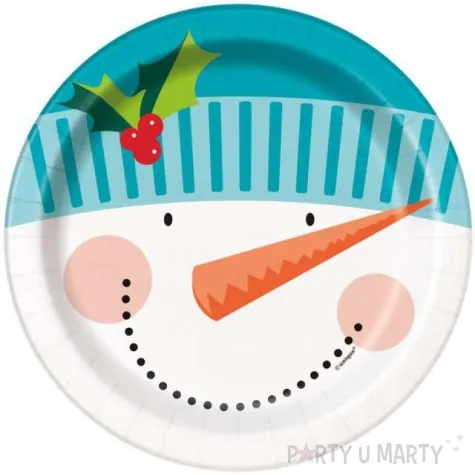 talerzyki papierowe swiateczny balwanek unique 18 cm 8 szt