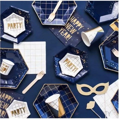 talerzyki papierowe sylwestrowa krata partydeco 23 cm 6 szt