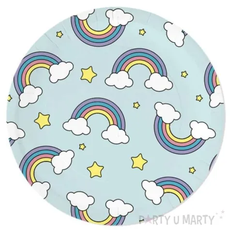 talerzyki papierowe teczowe chmurki blekitne jasne partypal 23 cm 6 szt