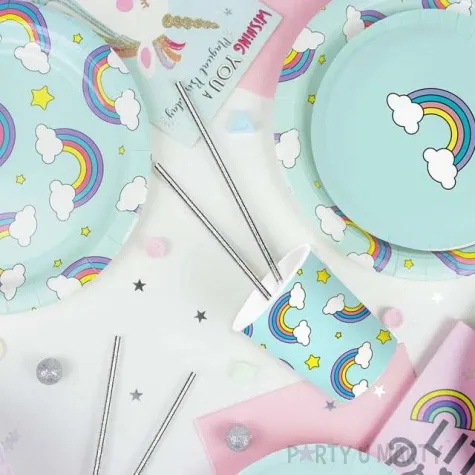 talerzyki papierowe teczowe chmurki blekitne jasne partypal 23 cm 6 szt