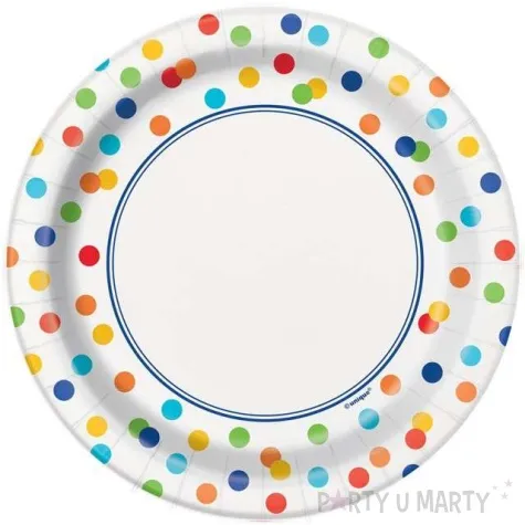 talerzyki papierowe teczowe kropki unique 18 cm 8 szt