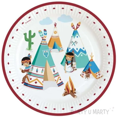 talerzyki papierowe tepee tomahawak indianie amscan 23 cm 8 szt