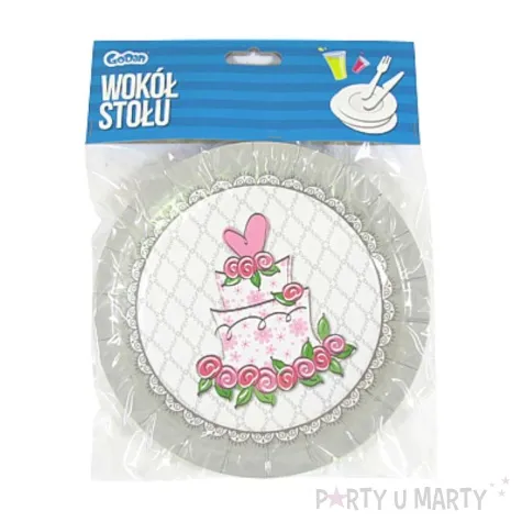talerzyki papierowe tort weselny 18 cm 6 szt