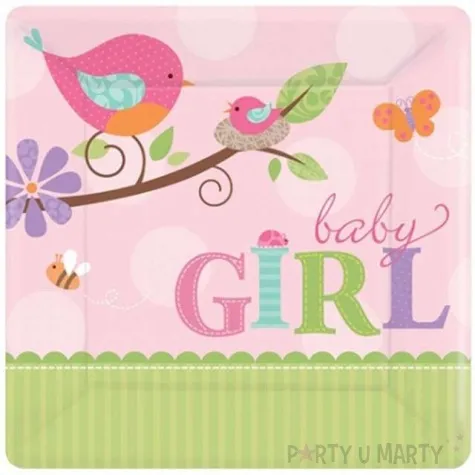 talerzyki papierowe tweet baby girl kwadratowe 18 cm 8 szt