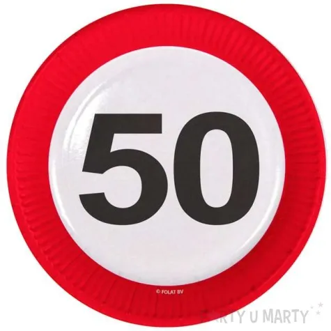 talerzyki papierowe urodziny 50 traffic birthday folat 23 cm 8 szt
